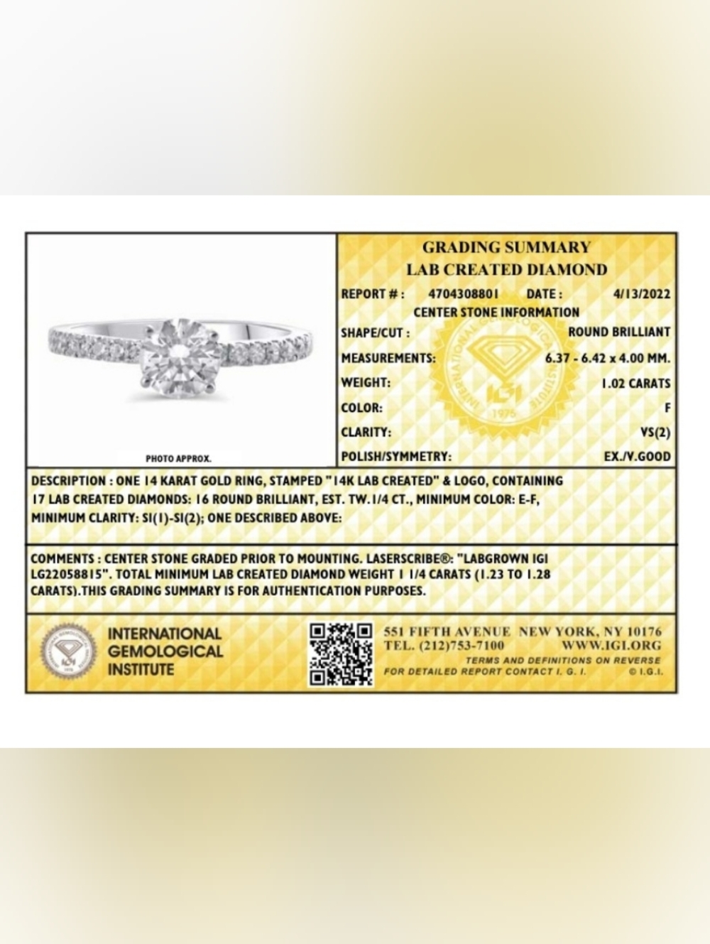 NEW Kay Jewelers 14k White Gold 1.02ctw Lab Created Diamond engagement ring Sz 6 - Picture 14 of 14